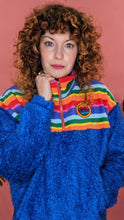 Load image into Gallery viewer, Half-Zip Pullover in Rainbow Stripe and Blue Teddy