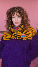 Load image into Gallery viewer, Half-Zip Pullover in Yellow Zebra and Purple Teddy