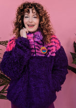 Load image into Gallery viewer, Half-Zip Pullover in Pink Tiger and Purple Teddy