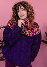 Load image into Gallery viewer, Half-Zip Pullover in Carnival Leopard and Purple Teddy