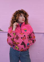 Load image into Gallery viewer, Half-Zip Pullover in Butterfly and Pink Teddy
