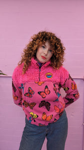 Half-Zip Pullover in Butterfly and Pink Teddy