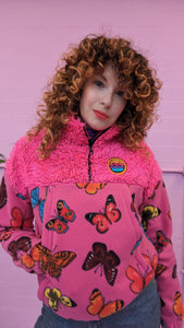 Half-Zip Pullover in Butterfly and Pink Teddy