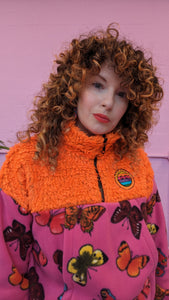 Half-Zip Pullover in Butterfly and Orange Teddy