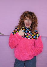 Load image into Gallery viewer, Half-Zip Pullover in Liqourice Allsorts and Pink Teddy