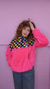 Half-Zip Pullover in Liqourice Allsorts and Pink Teddy
