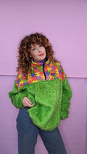 Load image into Gallery viewer, Half-Zip Pullover in Rainbow Jigsaw and Green Teddy