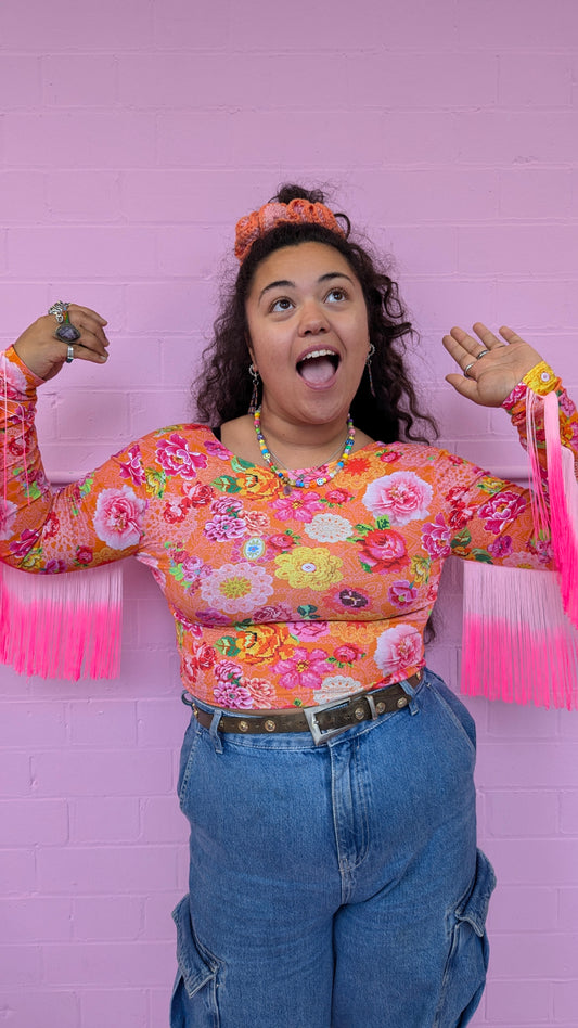 Fringe Crop Top in Orange Crochet + 1 Colour