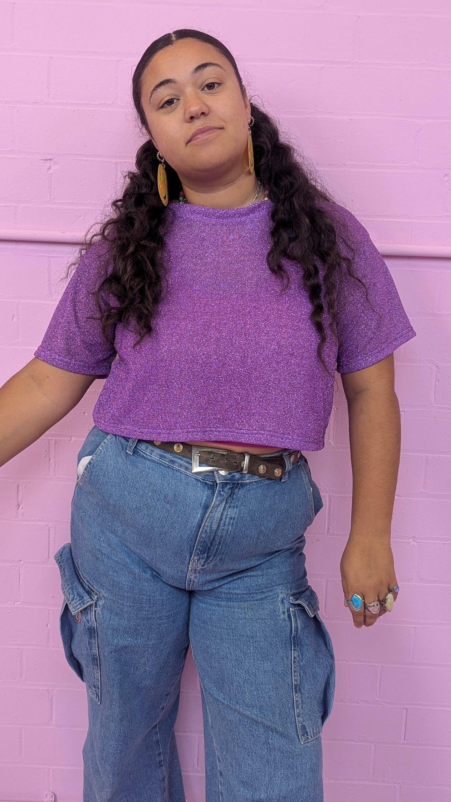 Boxy Lurex Tee in Lilac Glitter