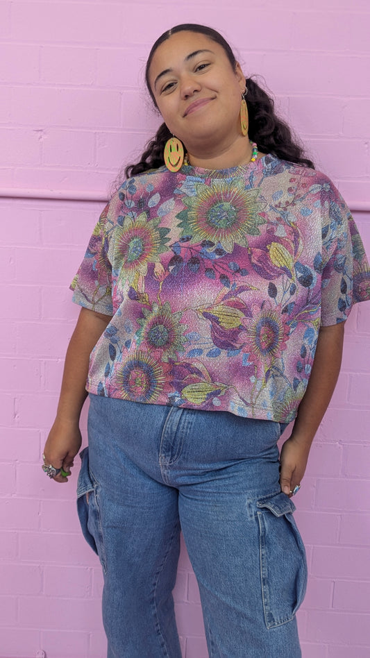 Boxy Lurex Tee in Floral Glitter