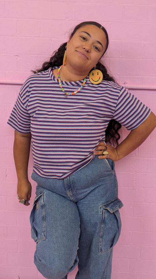 Boxy Cropped Tee in Glitter Stripe