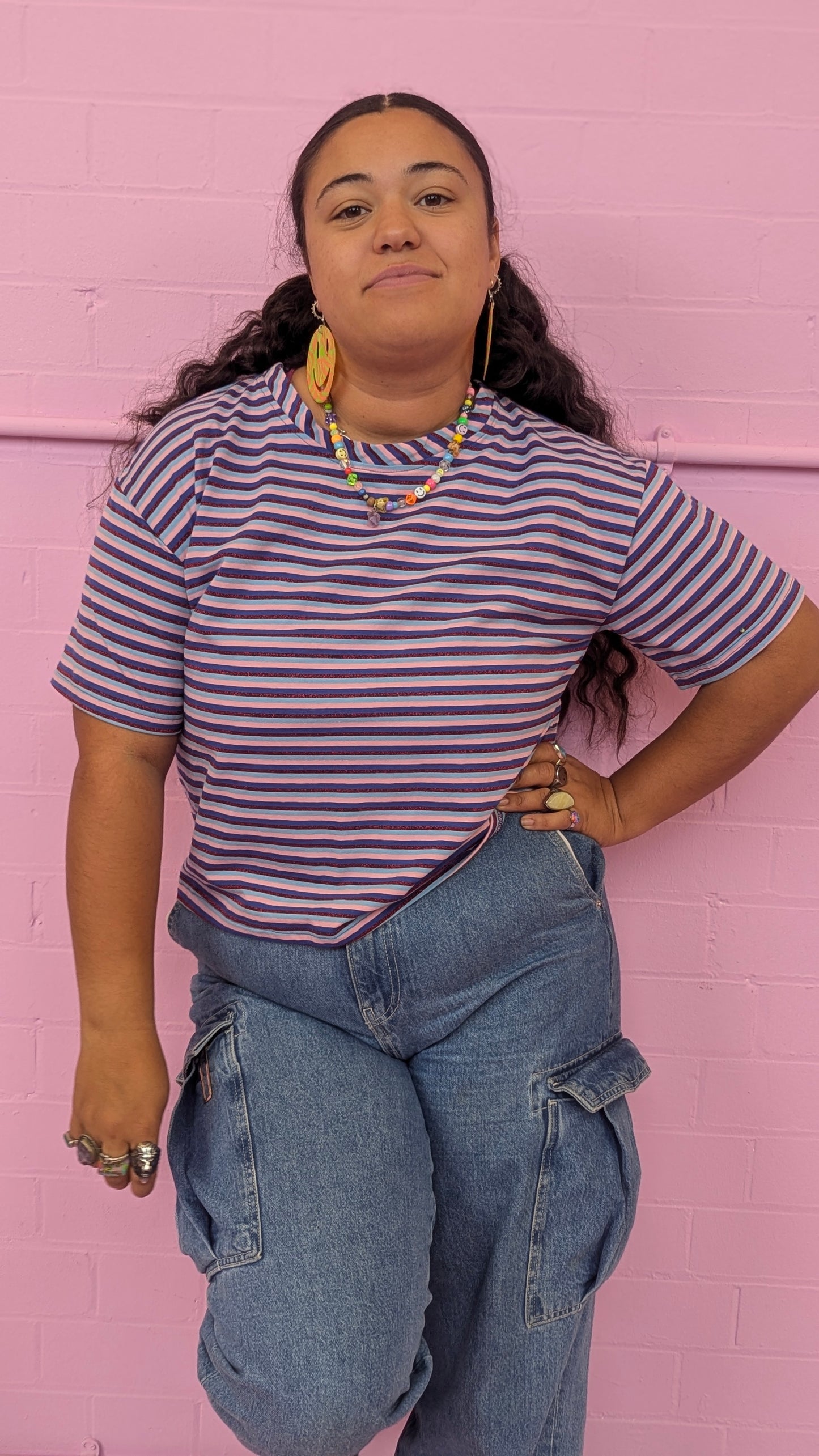 Boxy Cropped Tee in Glitter Stripe