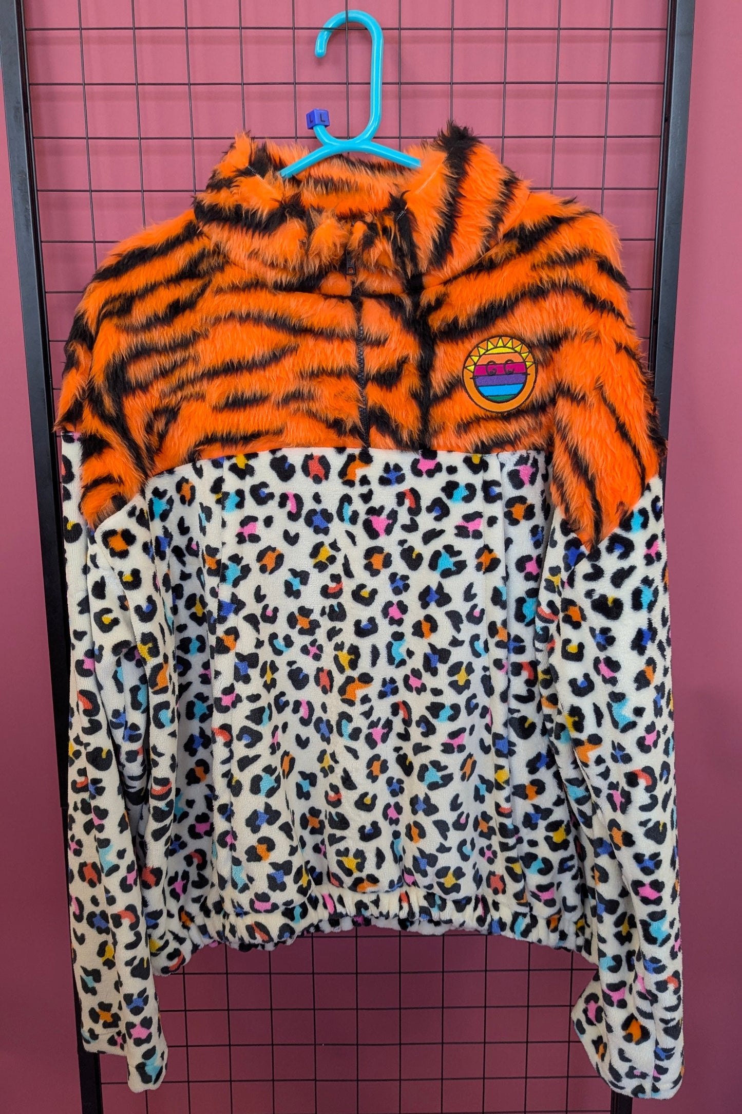 Half-Zip Pullover in Rainbow Leoaprd and Tiger