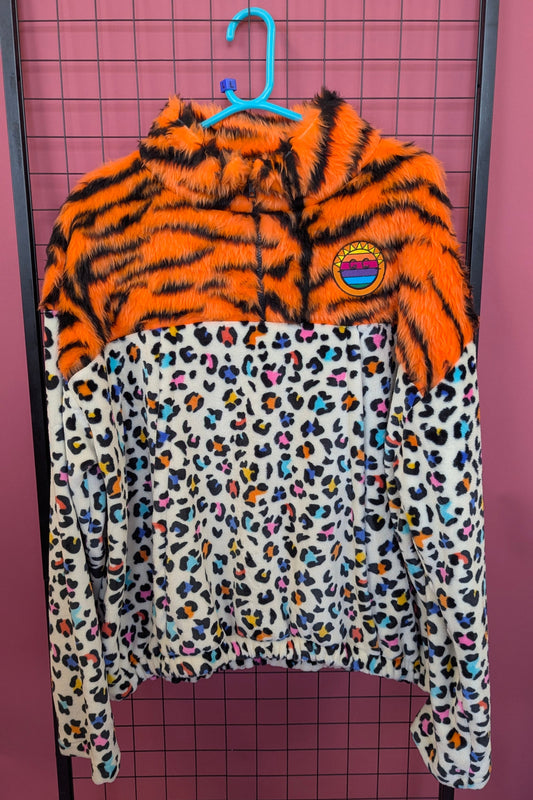 Half-Zip Pullover in Rainbow Leoaprd and Tiger