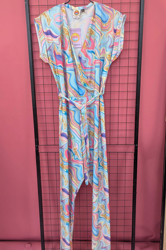 Eco Lycra Cross Front Jumpsuit in Pastel Marble