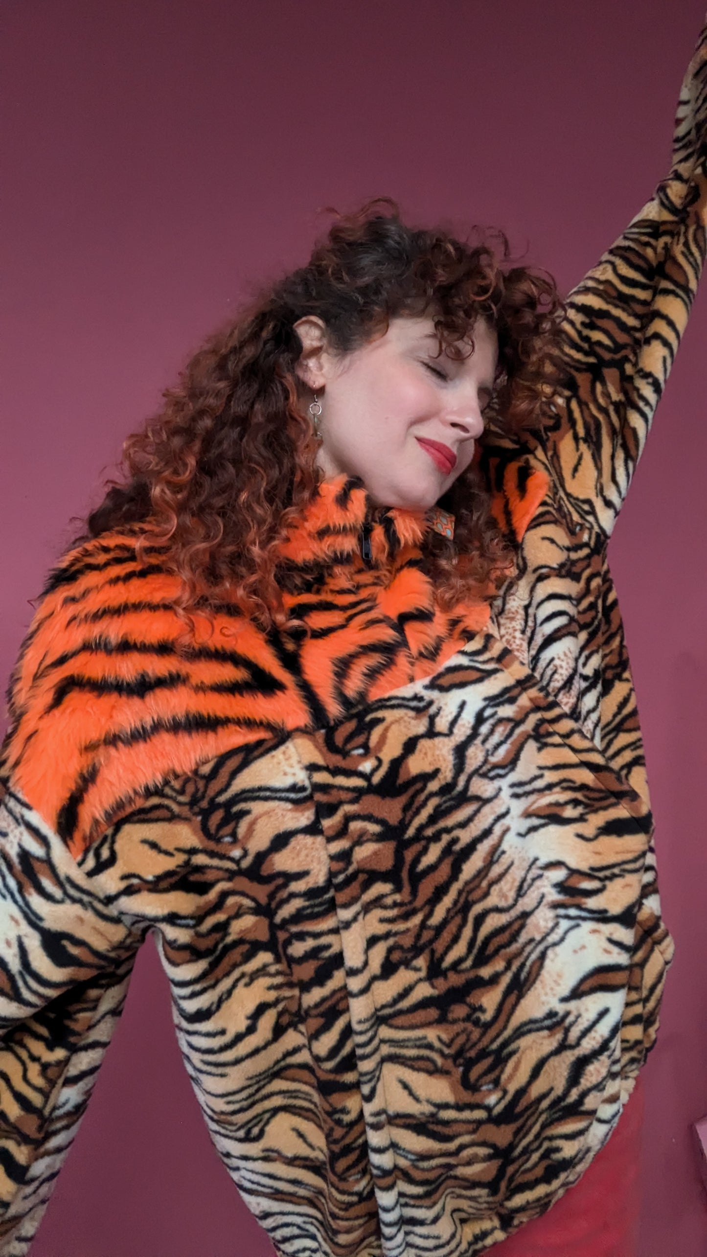 Half-Zip Pullover in Tiger Fleece and Orange Tiger