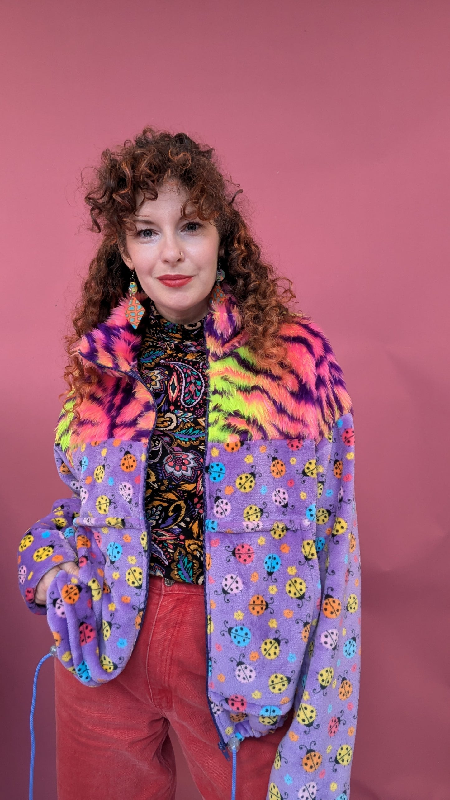 Full Zip Jumper in Ladybird Fleece and Carnival Tiger