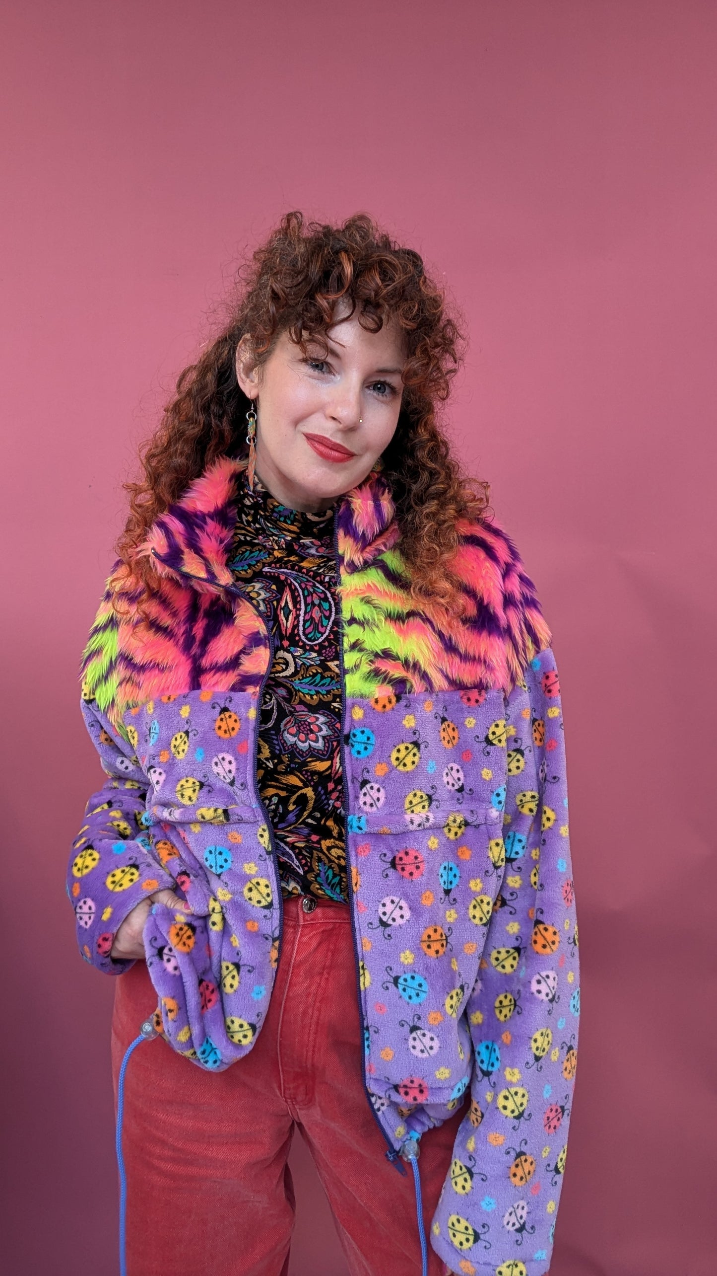 Full Zip Jumper in Ladybird Fleece and Carnival Tiger