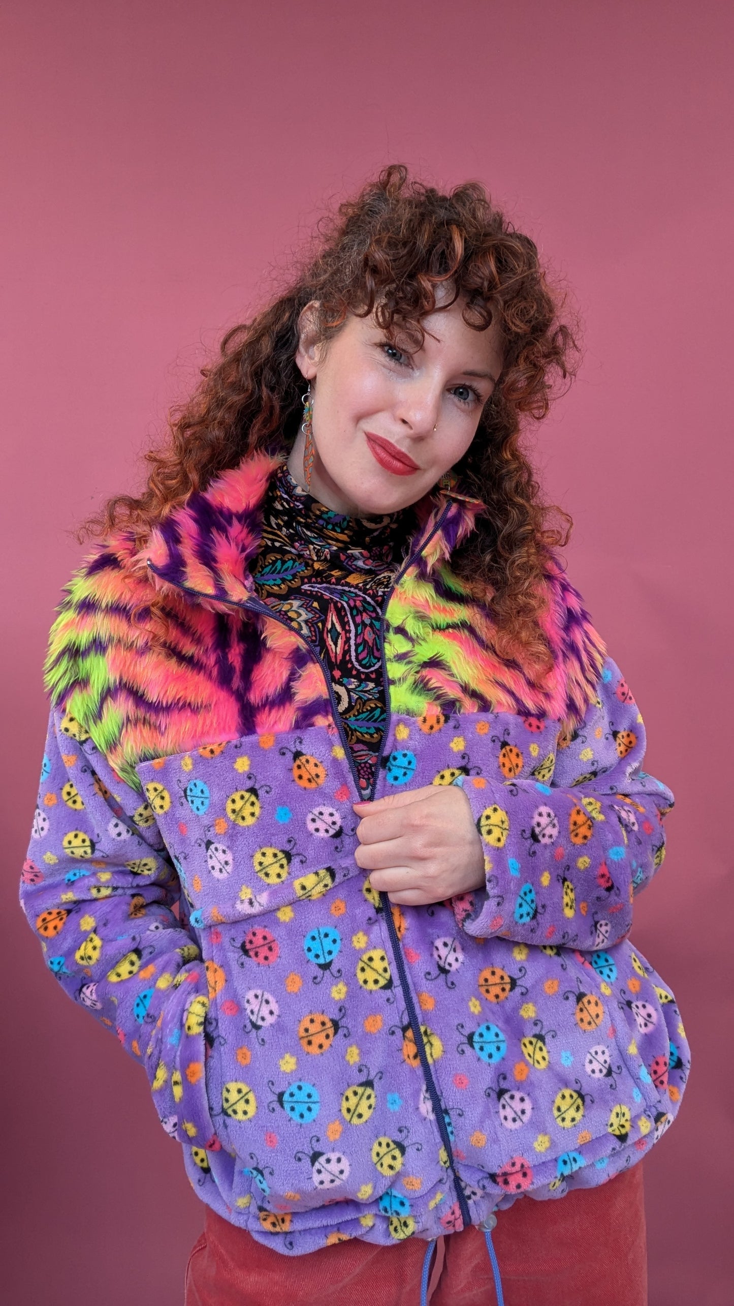 Full Zip Jumper in Ladybird Fleece and Carnival Tiger