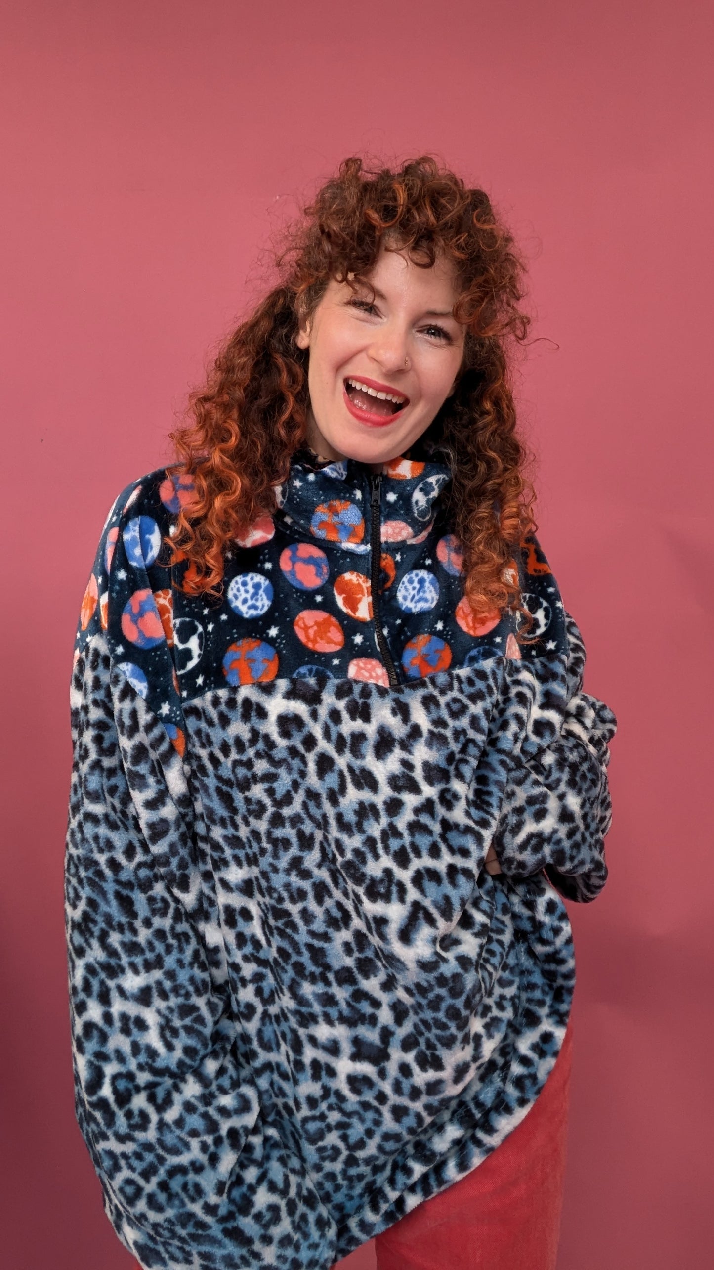 Half Zip Lite in Intergalactic and Blue Leopard