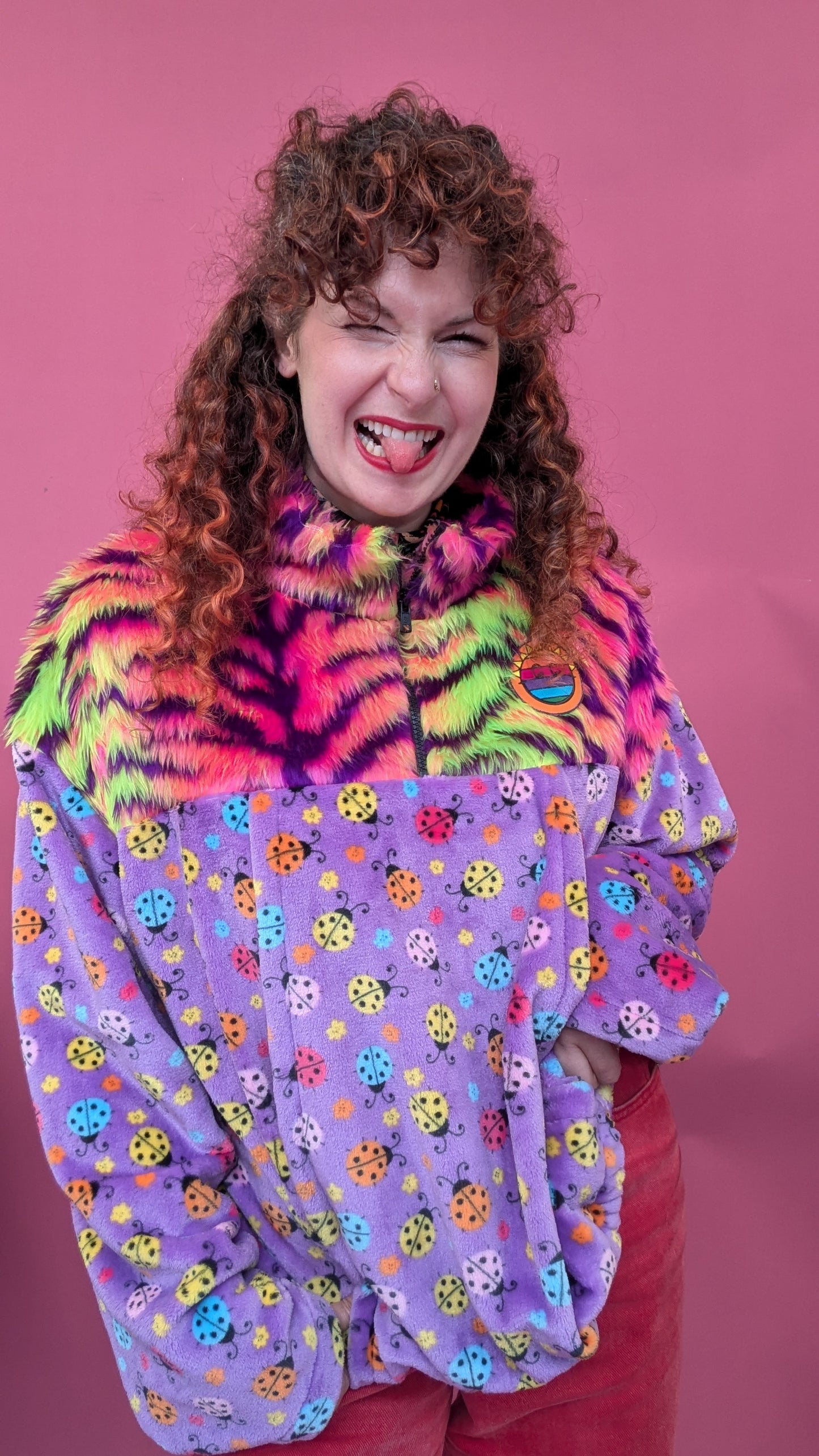 Half-Zip Pullover in Ladybird and Carnival Tiger