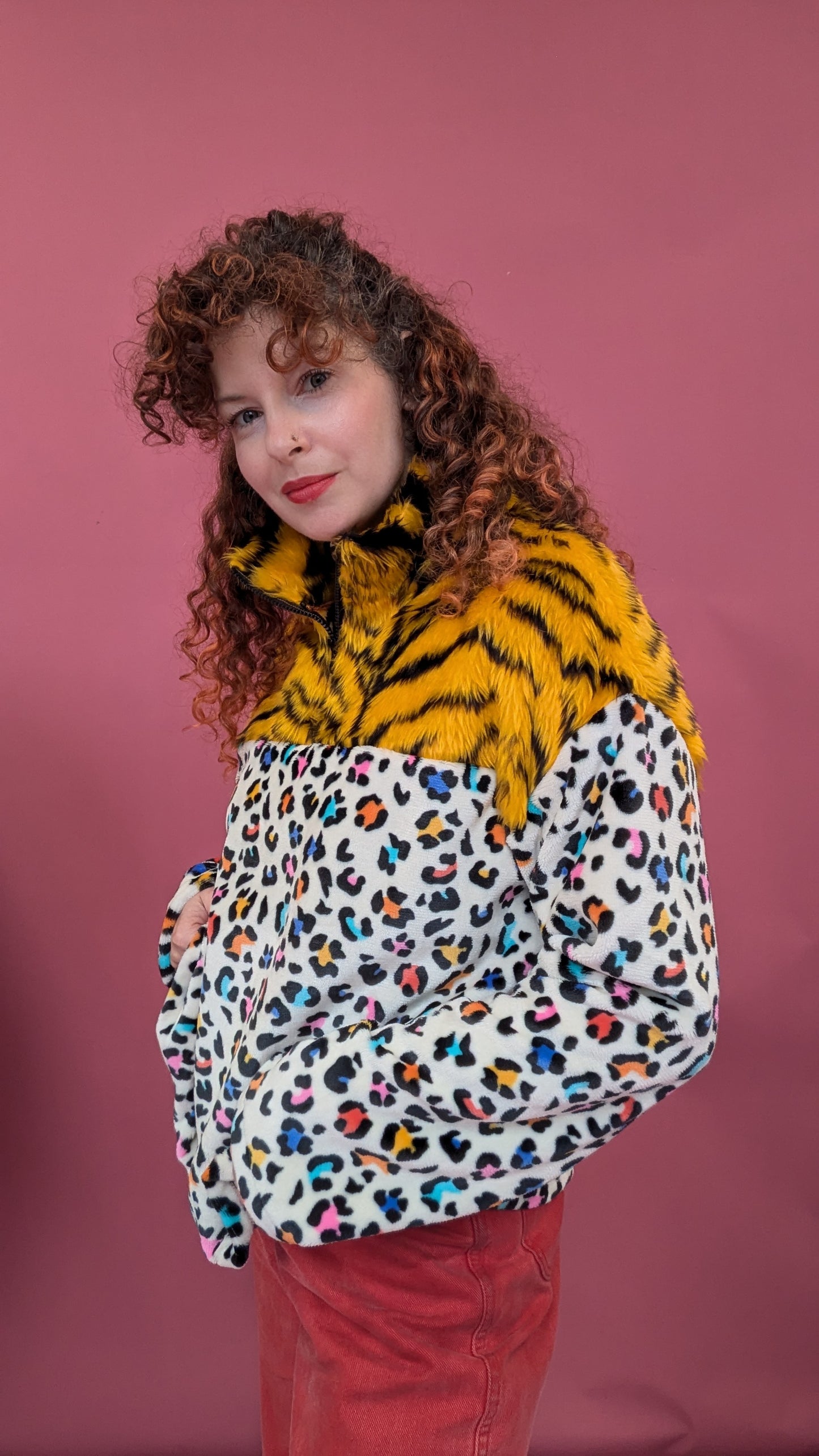 Half Zip Lite in Rainbow Leopard and Yellow Tiger