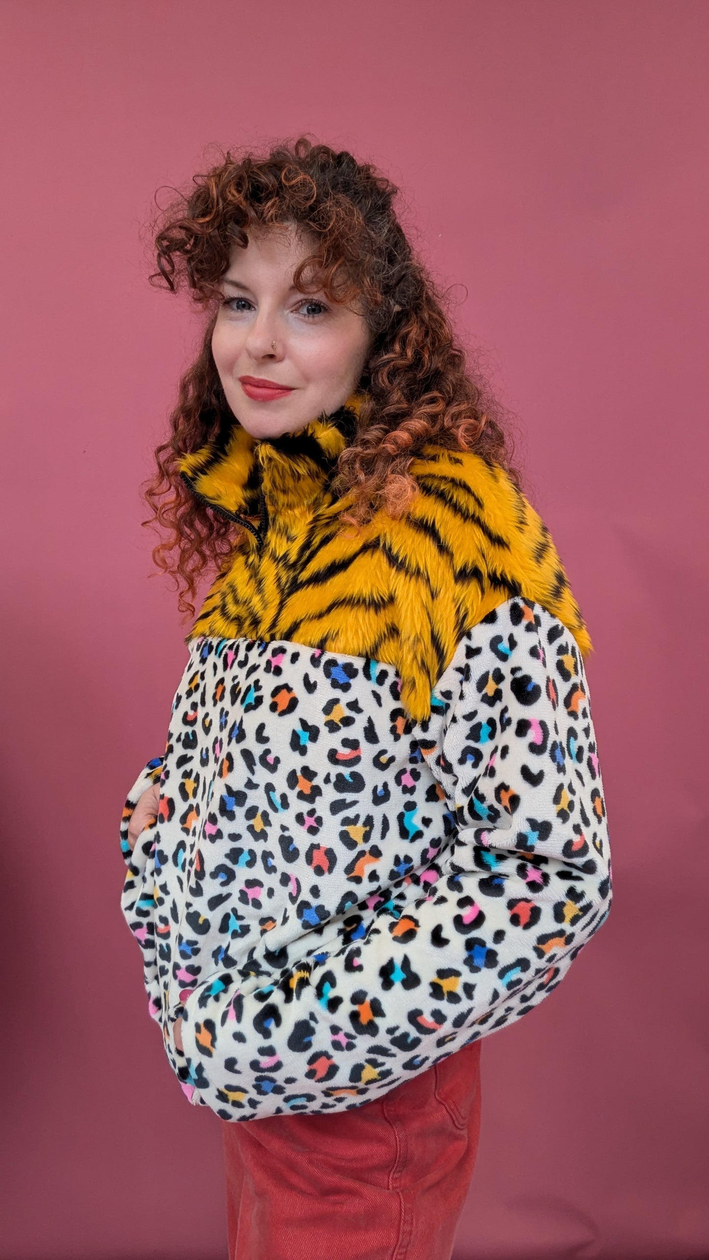 Half Zip Lite in Rainbow Leopard and Yellow Tiger