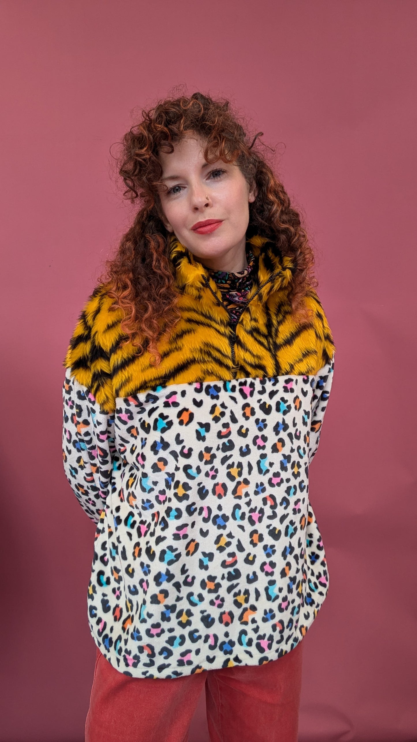 Half Zip Lite in Rainbow Leopard and Yellow Tiger