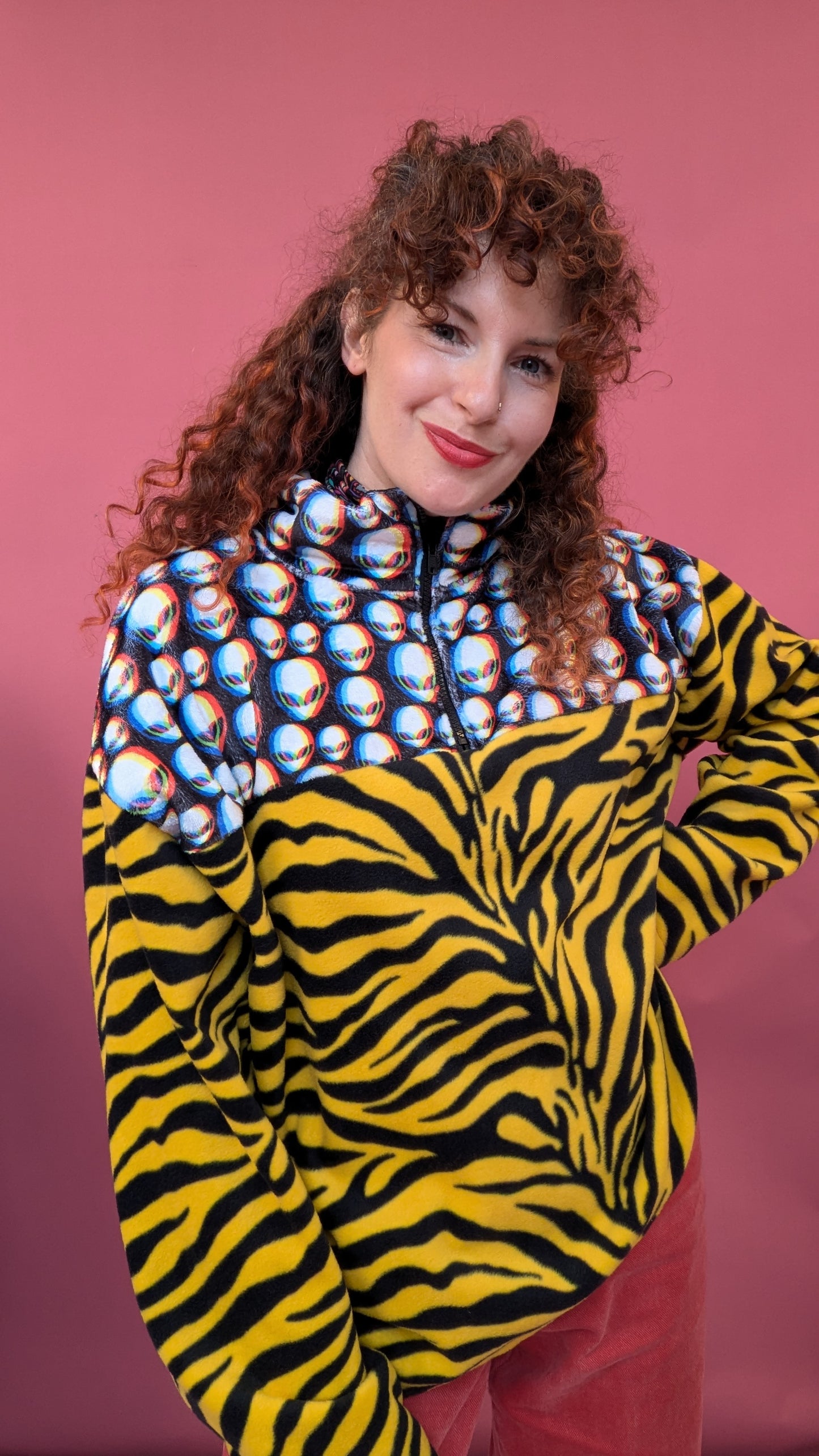 Half Zip Lite in Fuzzy Alien and Yellow Tiger