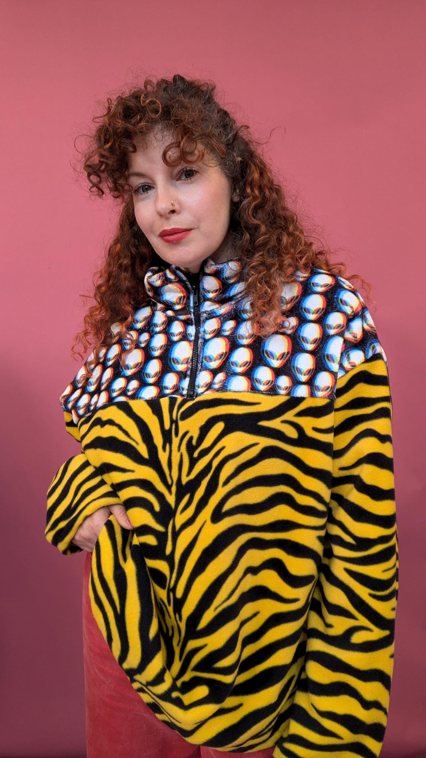 Half Zip Lite in Fuzzy Alien and Yellow Tiger