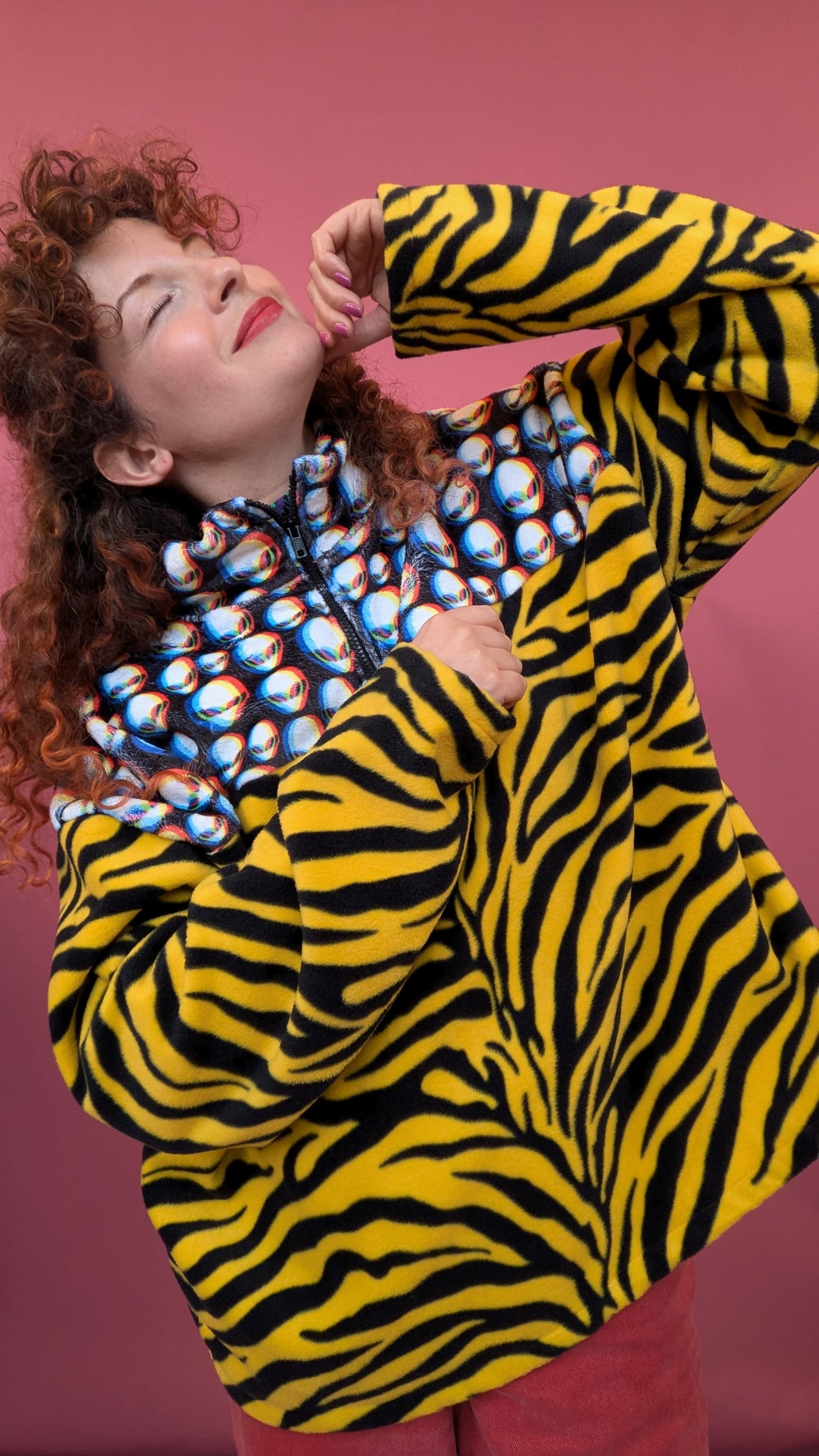 Half Zip Lite in Fuzzy Alien and Yellow Tiger