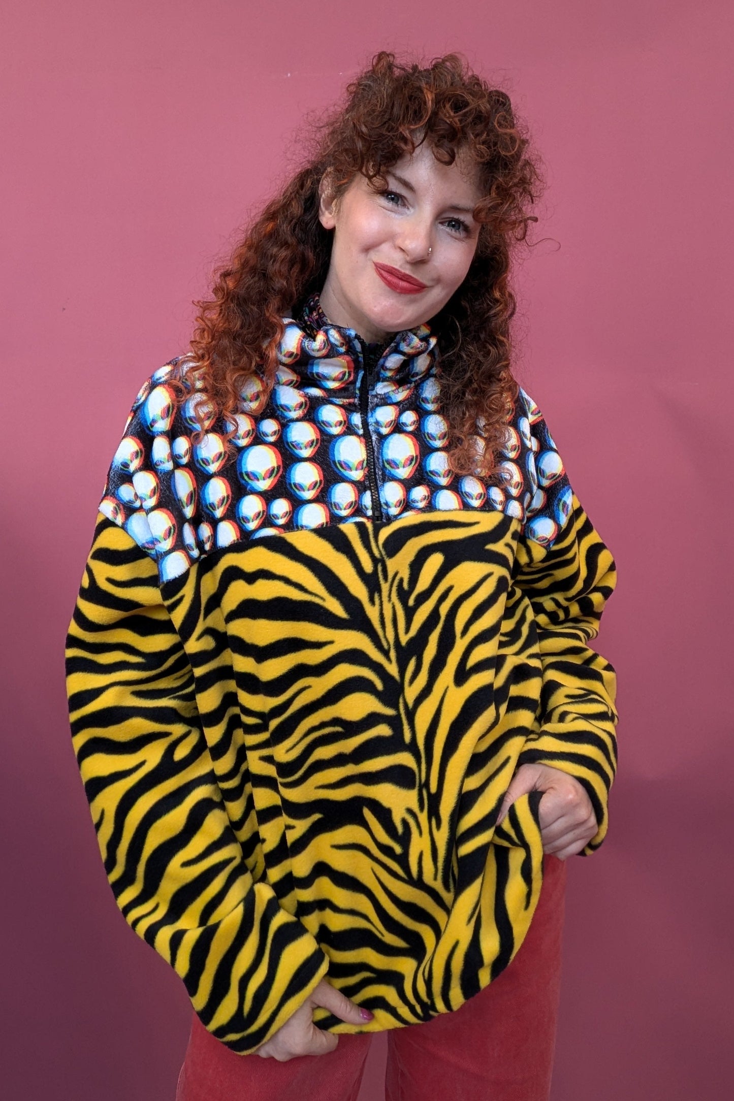 Half Zip Lite in Fuzzy Alien and Yellow Tiger