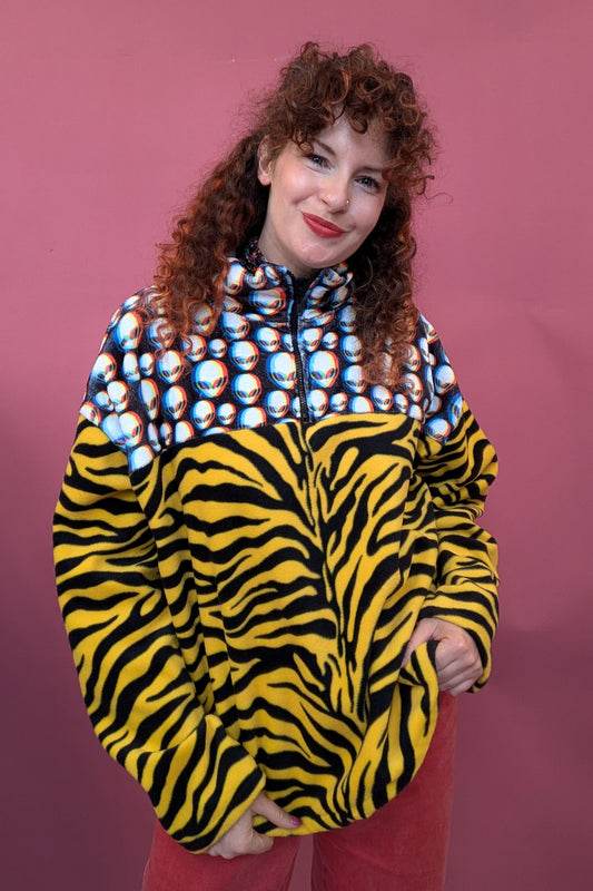 Half Zip Lite in Fuzzy Alien and Yellow Tiger