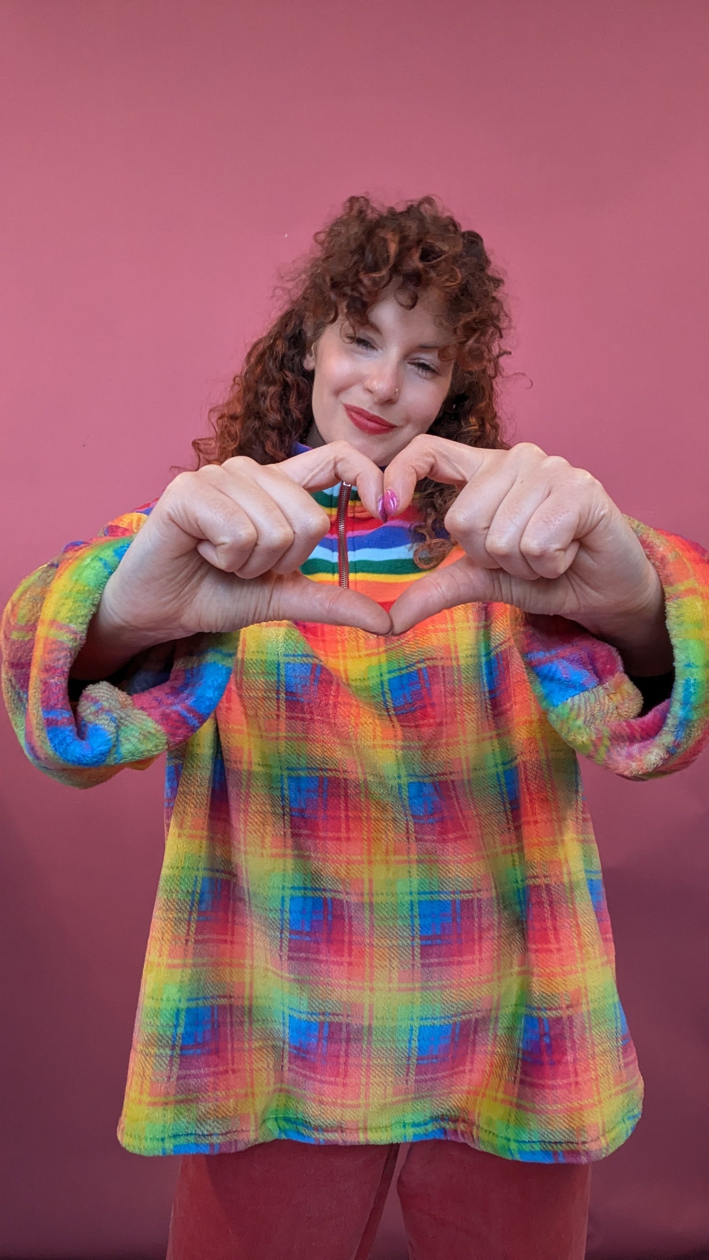 Half Zip Lite in Rainbow Plaid and Rainbow Stripe Fleece