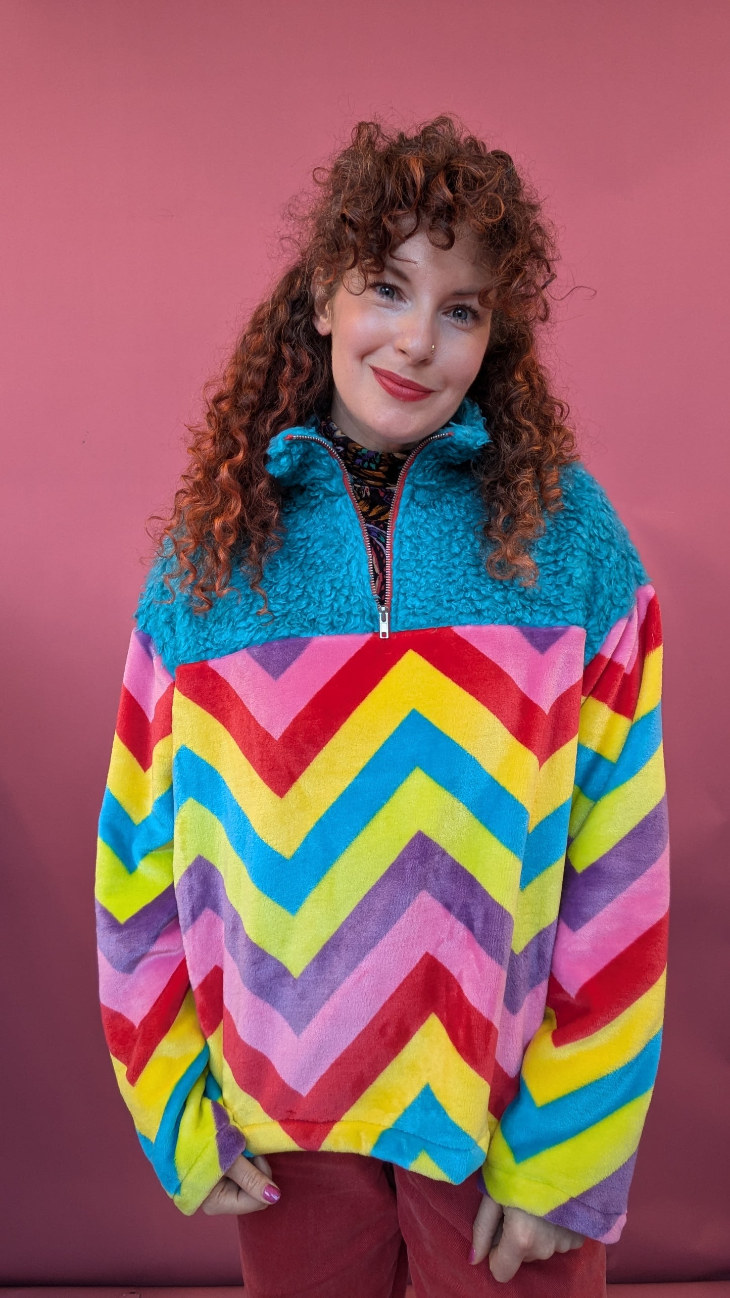 Half Zip Lite in Bold Chevron and Blue Teddy