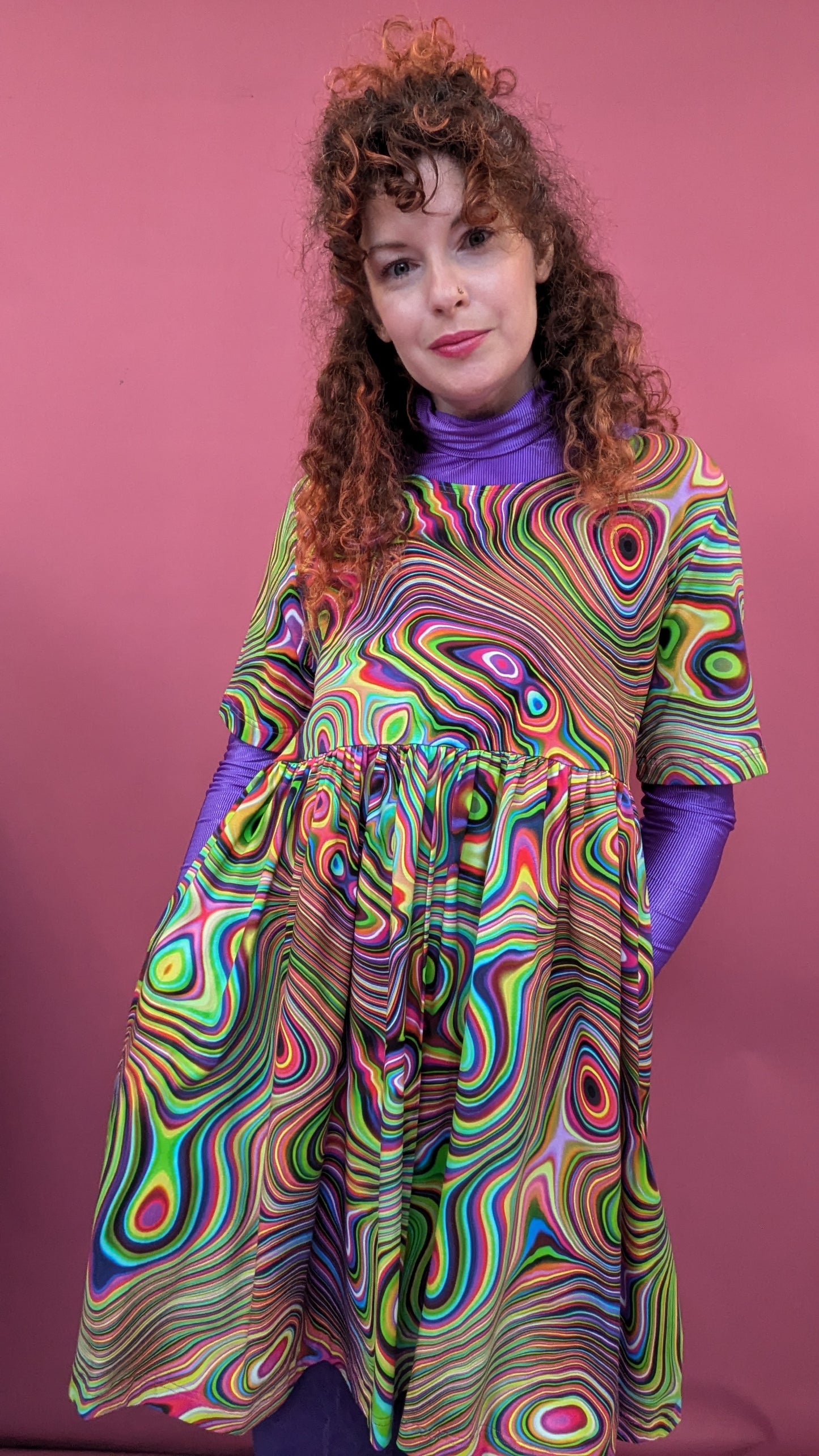 Jersey Smock Dress in Acid Swirl