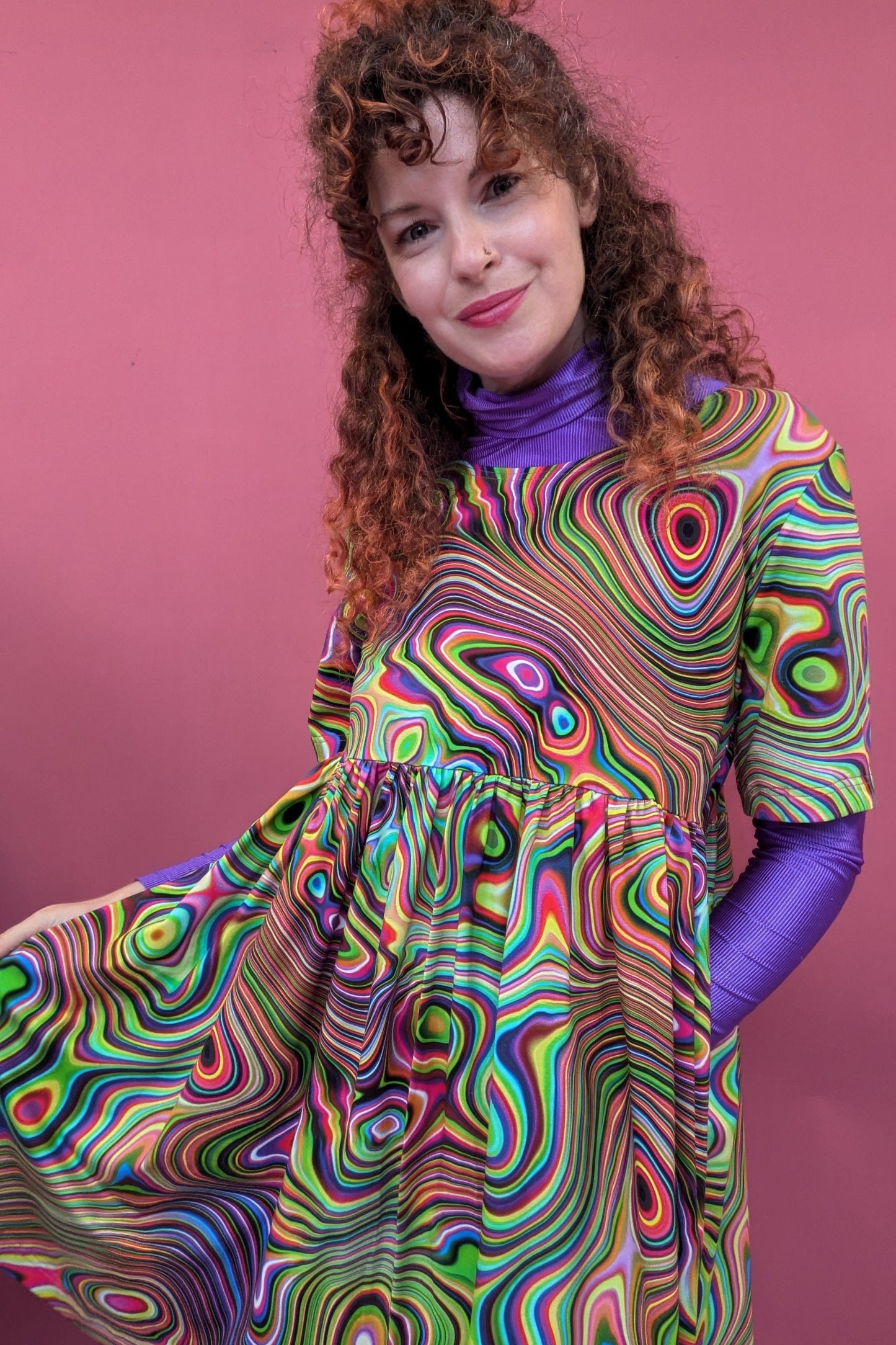 Jersey Smock Dress in Acid Swirl