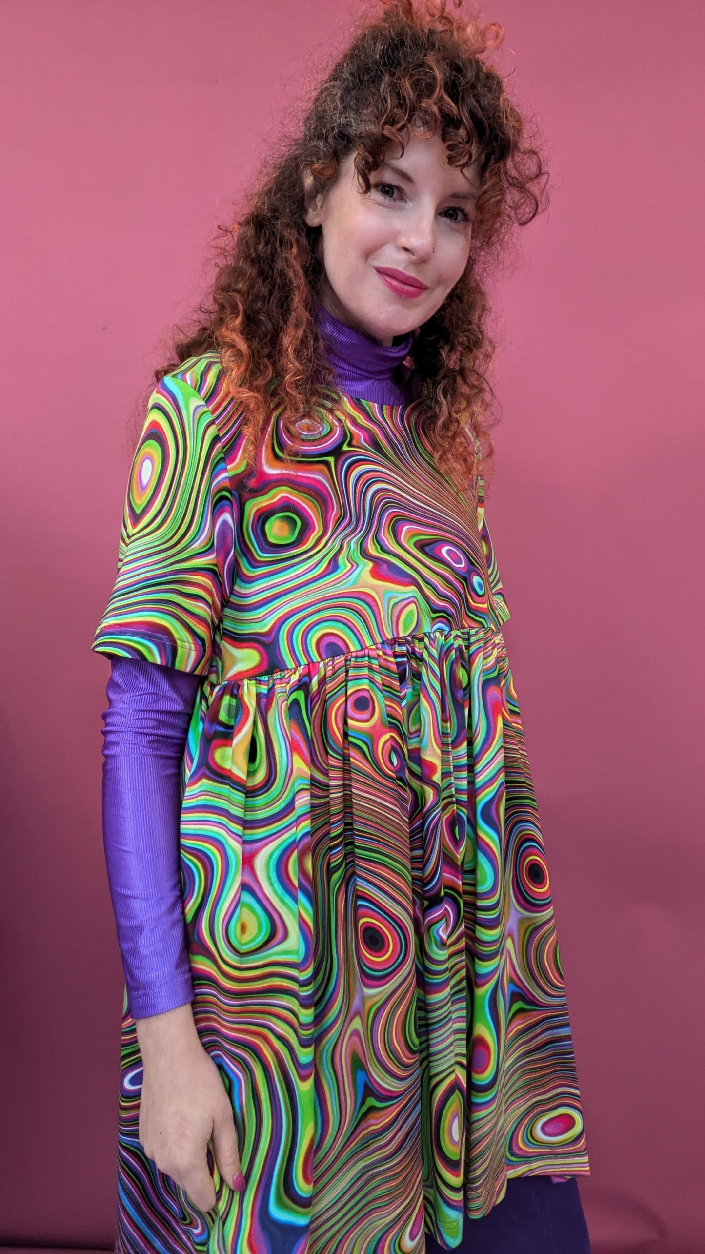 Jersey Smock Dress in Acid Swirl