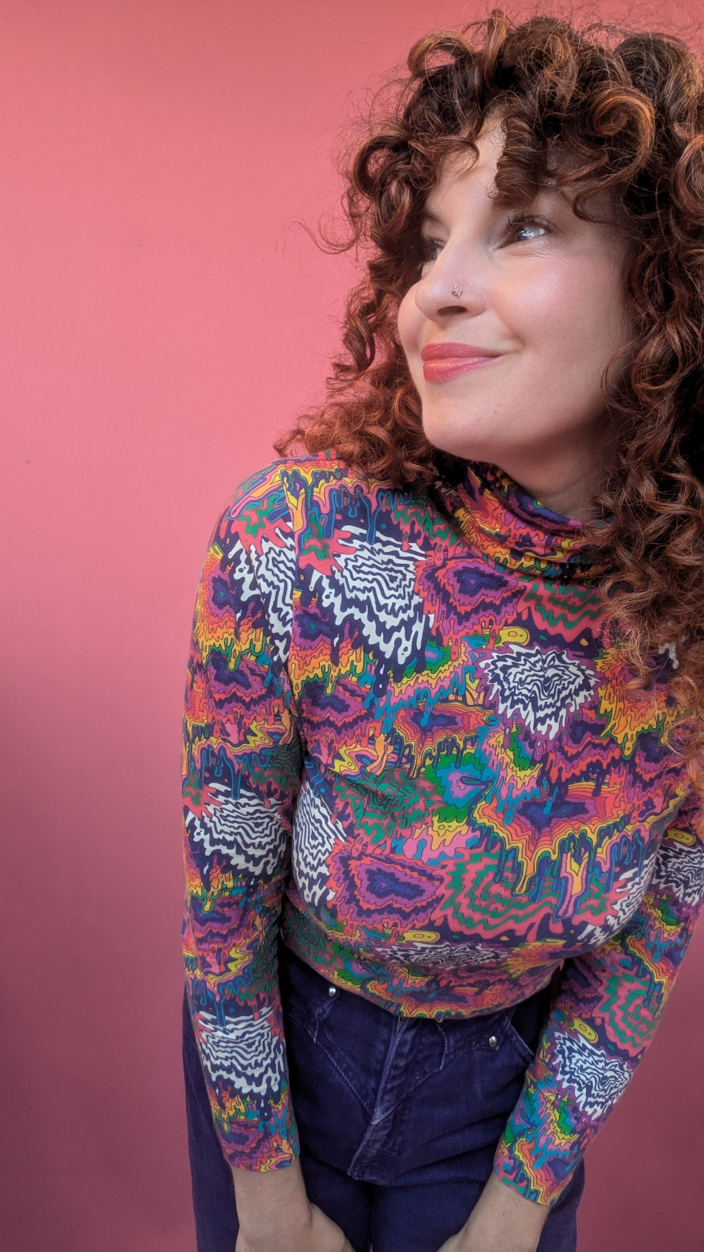 Long Sleeved Turtleneck in Rainbow Drip