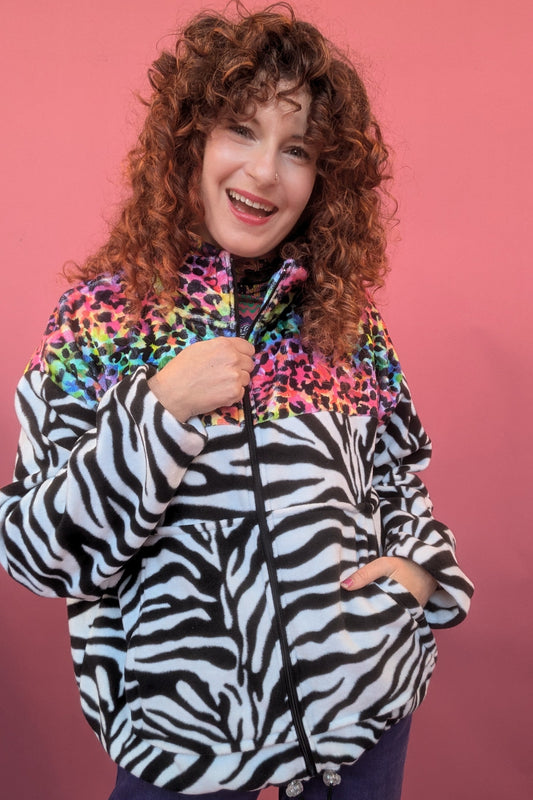 Full Zip Jumper in Zebra Fleece and Rainbow Leopard