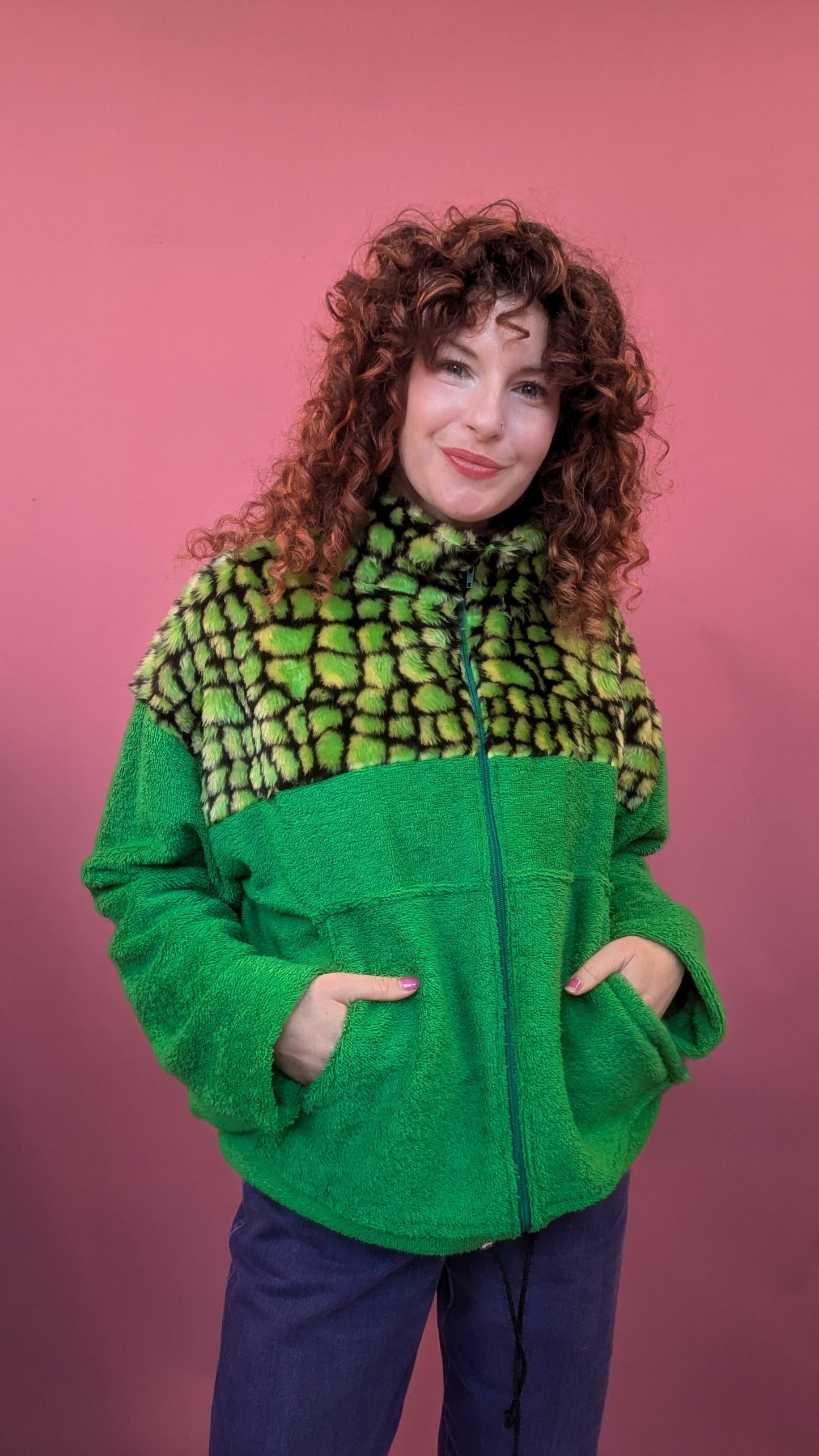 Full Zip Jumper in Green Towelling and Croc