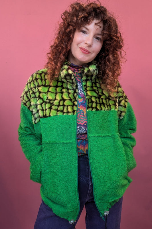 Full Zip Jumper in Green Towelling and Croc