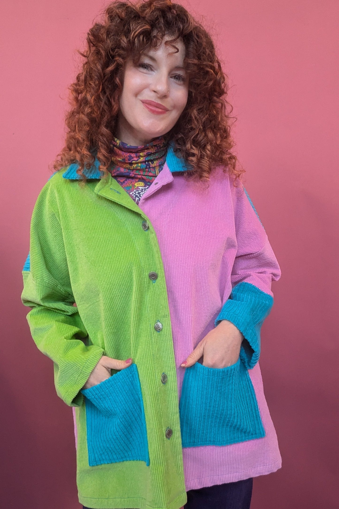 Colour Block Cord Long Chore Jacket