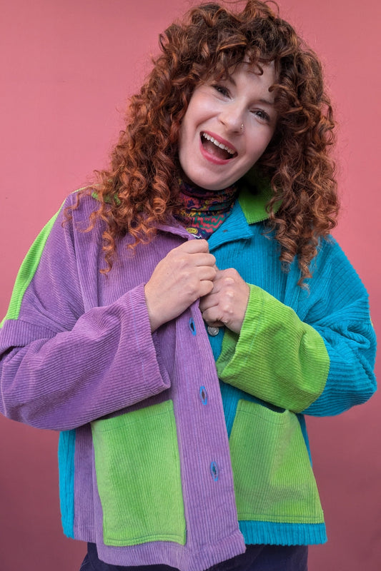 Colour Block Cord Chore Jacket in Mystery Machine