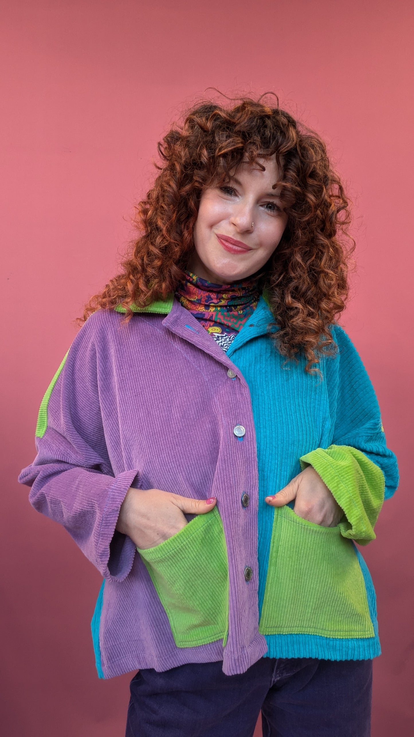 Colour Block Cord Chore Jacket in Mystery Machine