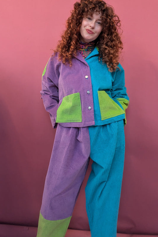 Ankle Grazer Trousers in Mystery Machine Colour Block Cord