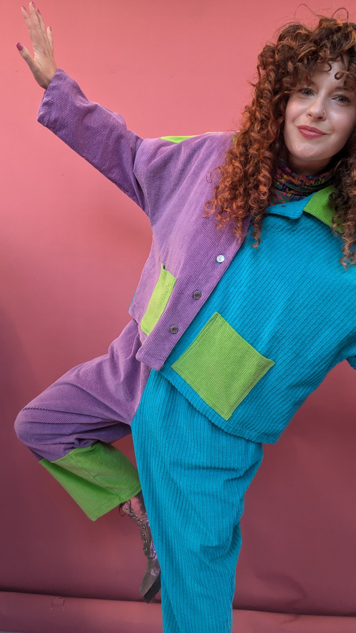 Ankle Grazer Trousers in Mystery Machine Colour Block Cord