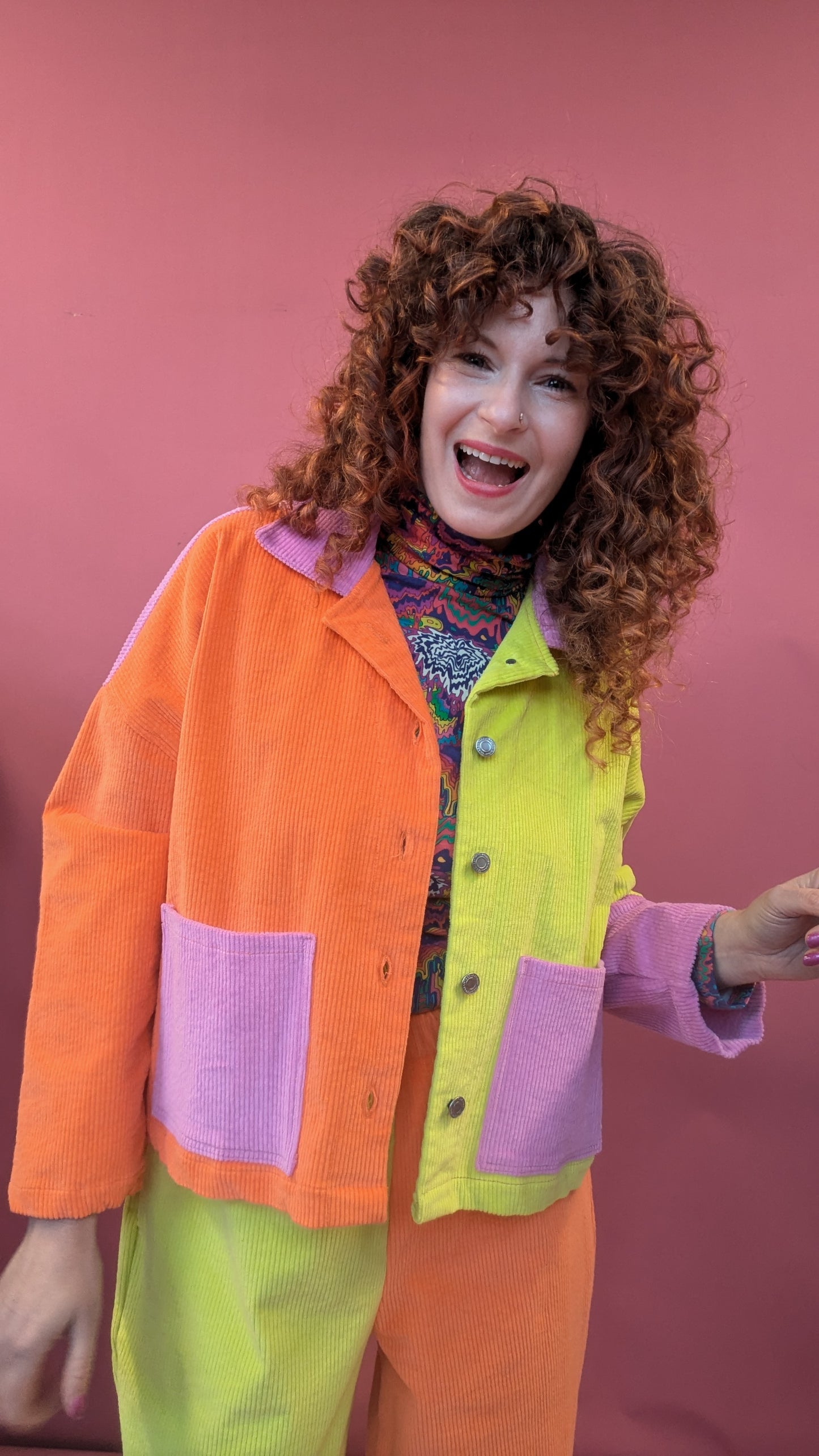 Colour Block Cord Chore Jacket in Fruit Salad