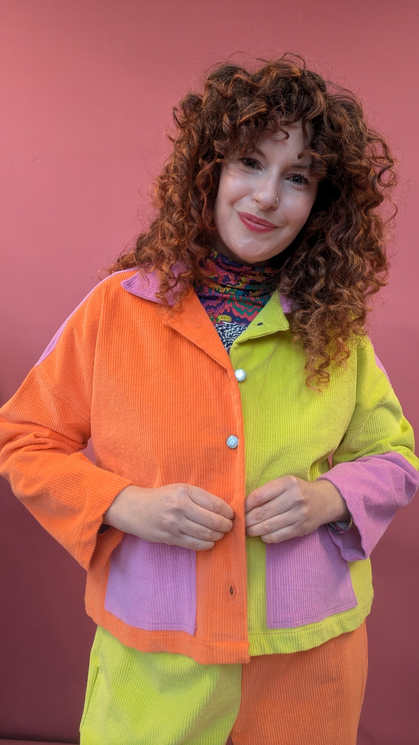 Colour Block Cord Chore Jacket in Fruit Salad