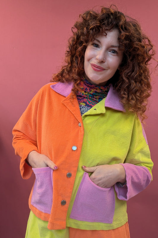 Colour Block Cord Chore Jacket in Fruit Salad